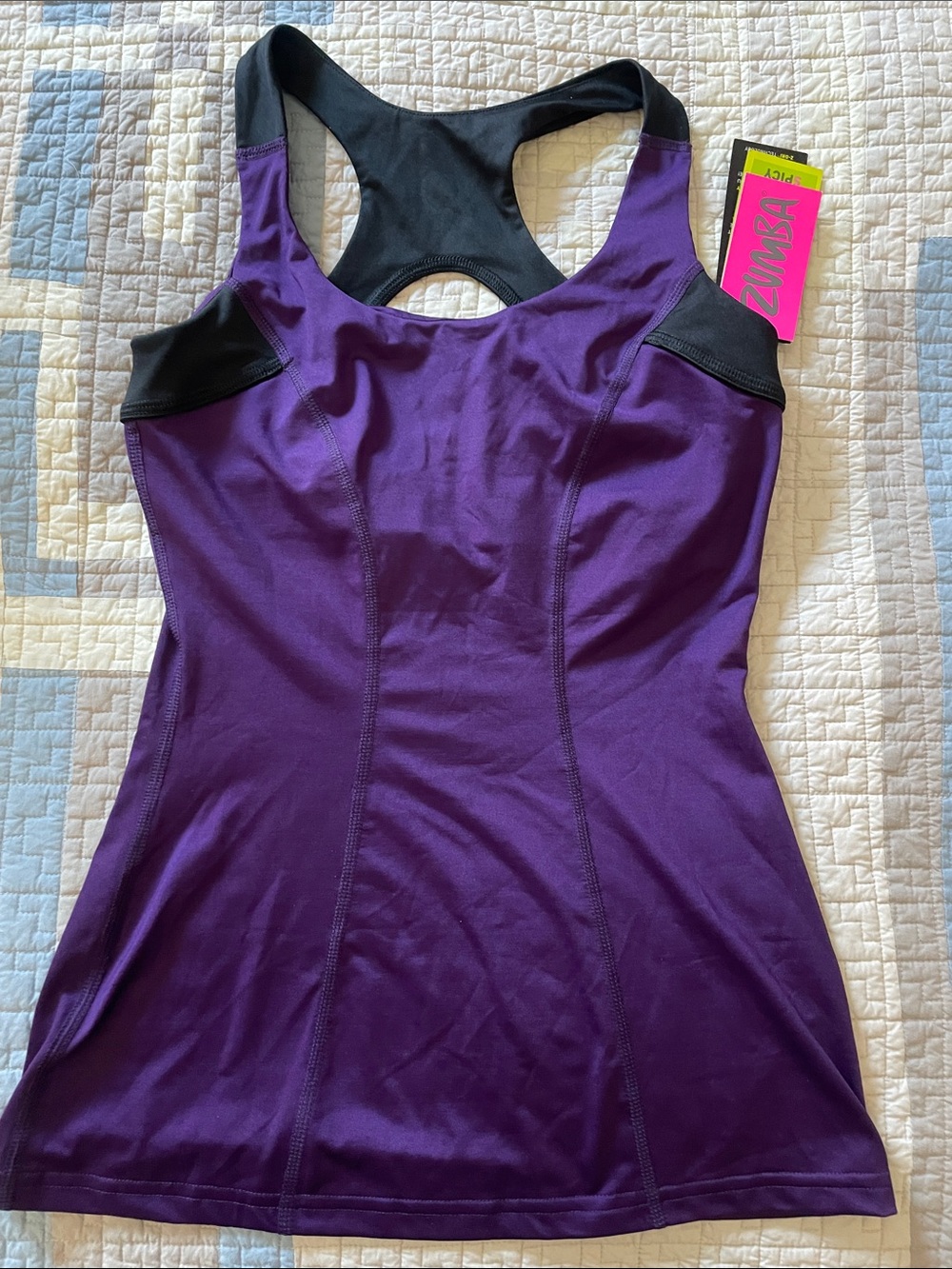 Zumba Fitness Purple Tank with Black Trim and Bright Logo Tags NWT Small